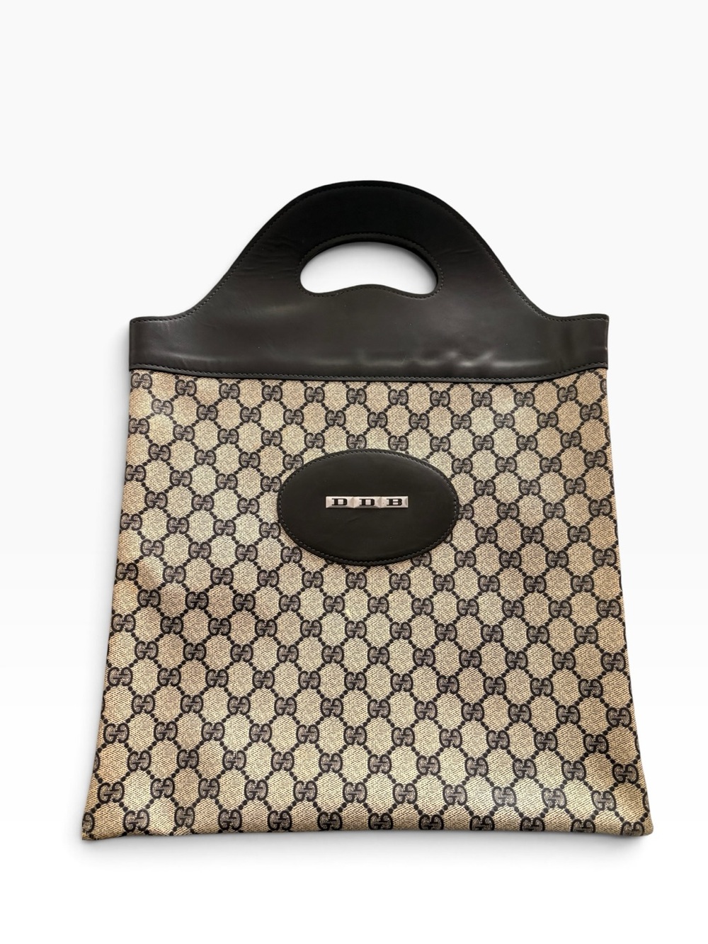 Vintage Gucci GG Canvas and Navy Leather Cutout Handle Tote